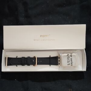 JSGINY Black Smart Watch Band with Gold Accents Geniune Leather Apple